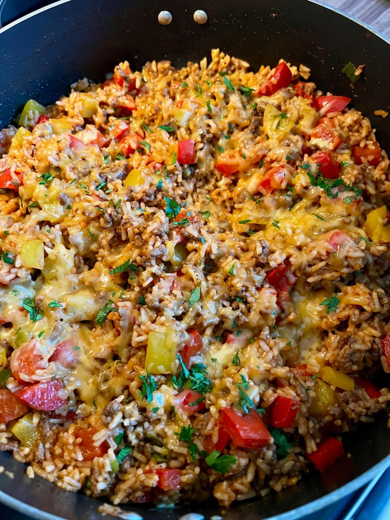 Stuffed Pepper Bowl in a large skillet on the stove