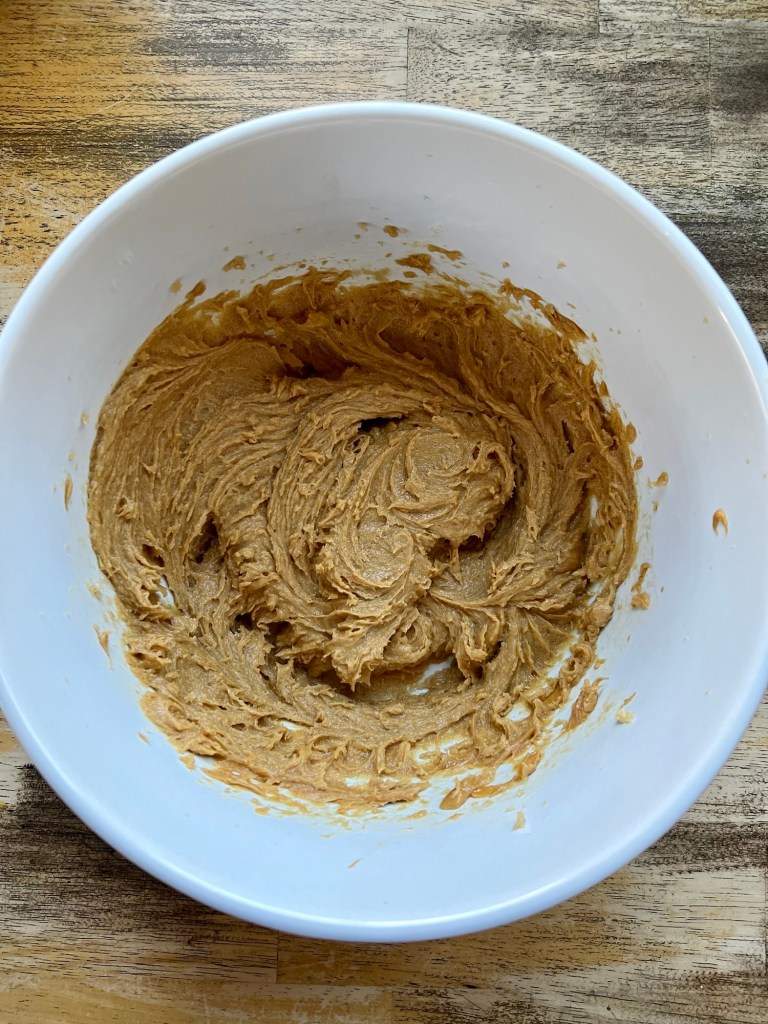 Peanut butter m&m cookie mix in a bowl