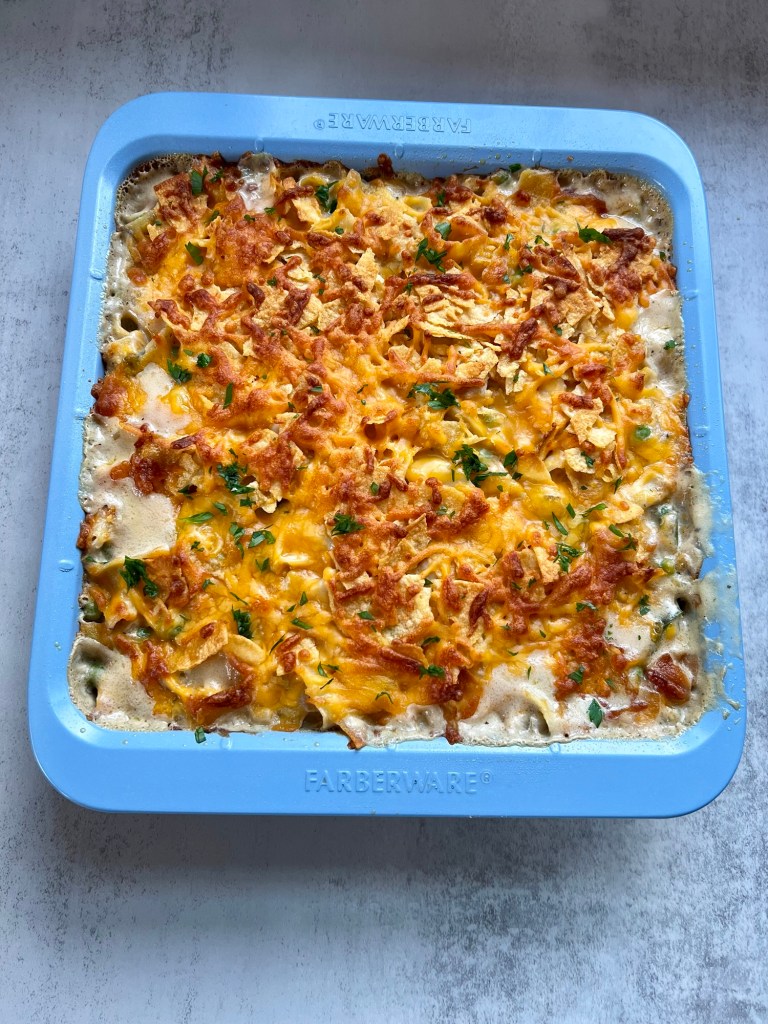 Spicy Tuna Noodle Casserole fresh out of the oven