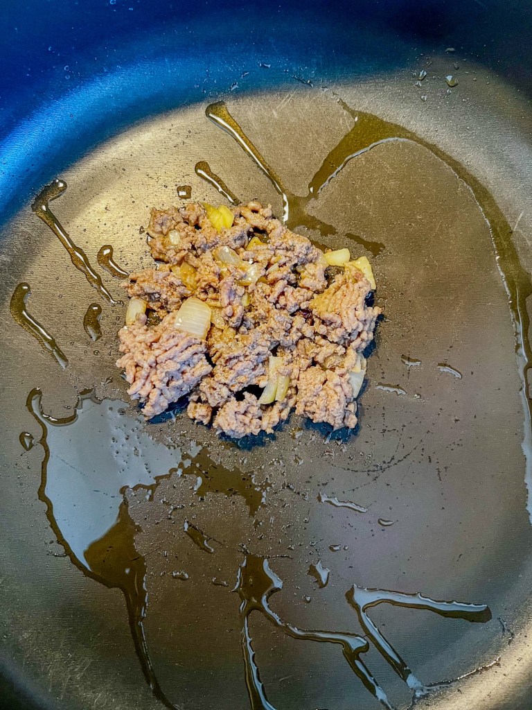Beef in a skillet to make tacos
