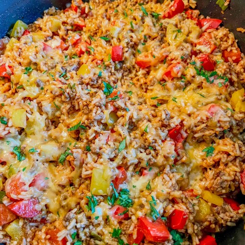 Stuffed Pepper Bowl in a large skillet on the stove