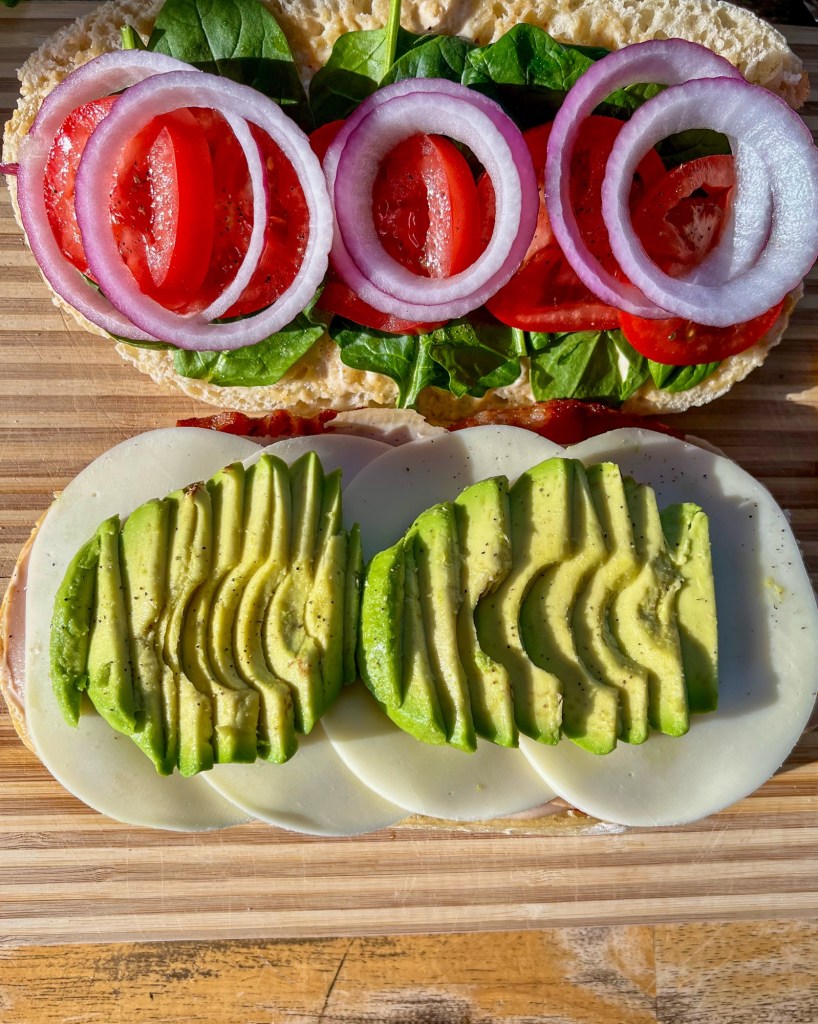 A garden club being assembled on a wooden cutting board