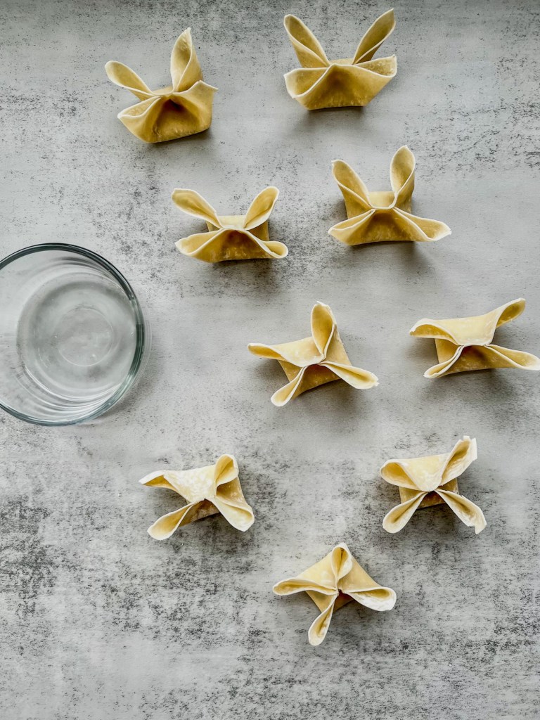 Rangoons wrapped up and ready to fry