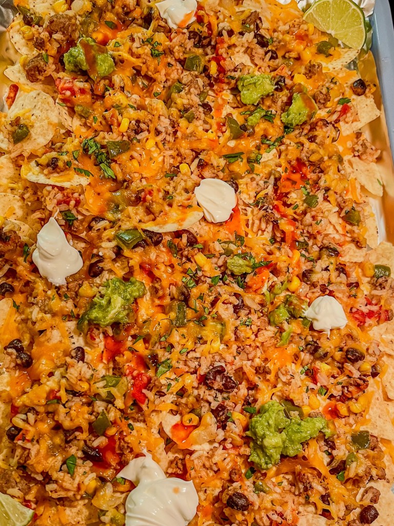Oven baked nachos using my southwest burritos leftovers