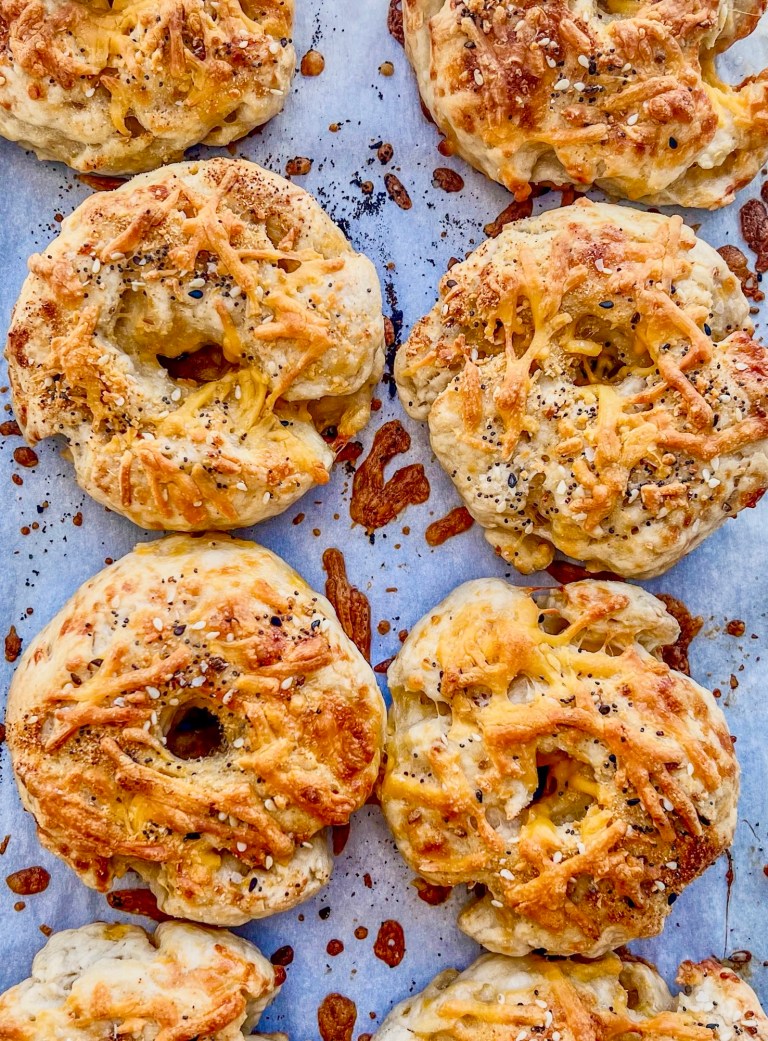 Freshly baked cheddar bagels