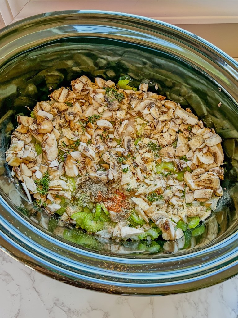 Ingredients to make a crockpot soup going in