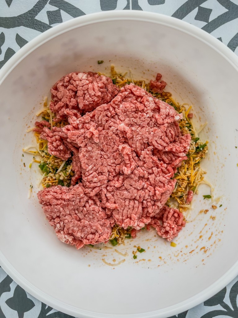 Jalapeño cheddar meatloaf mix in a bowl