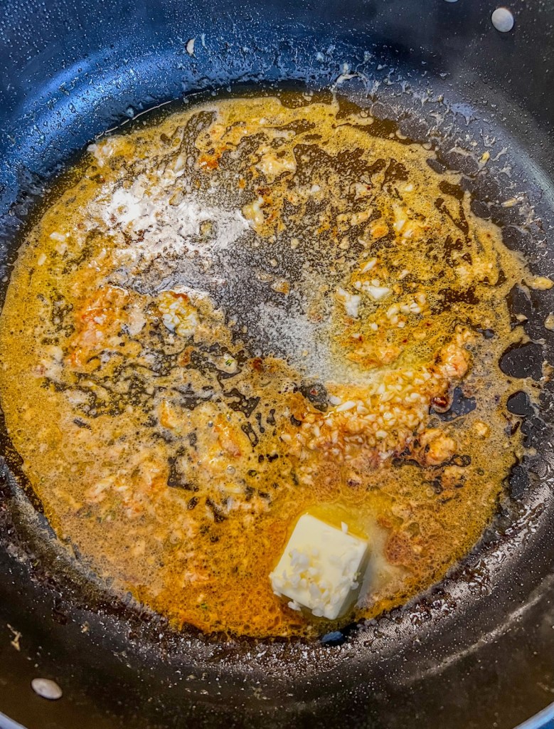 Butter and oil heating in a skillet