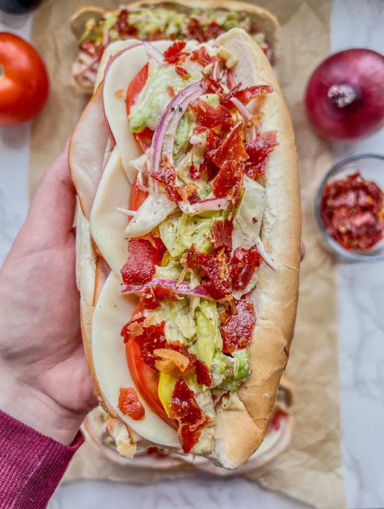 Italian grinder subs with an oil and vinegar finish drizzled on top just before eating