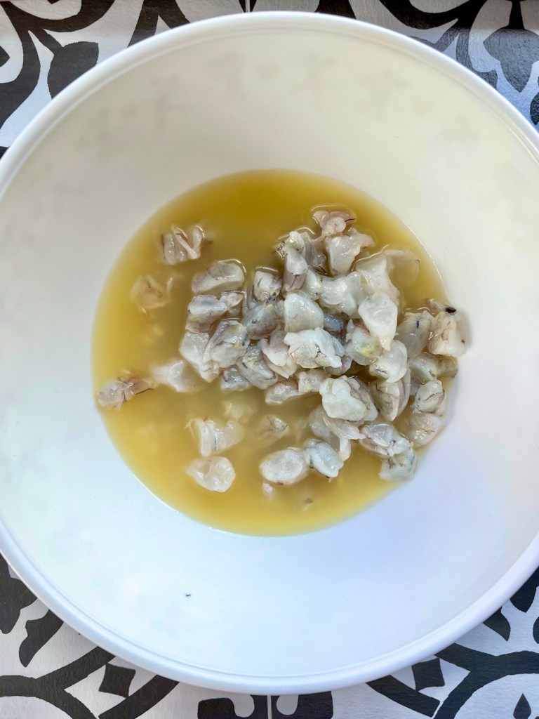 Shrimp that's been tossed in lemon and lime juice
