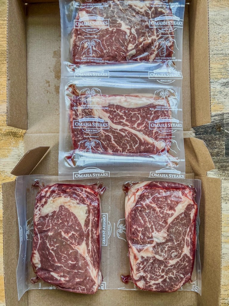 Four ribeye steaks from Omaha Steaks