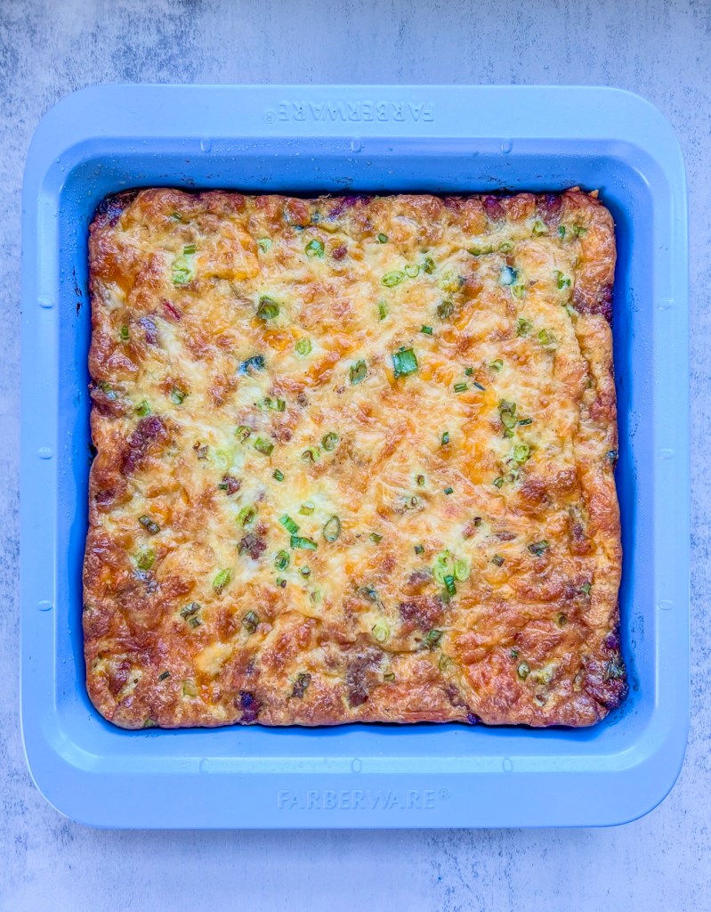 Freshly baked maple sausage egg bake.